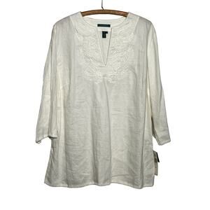 NWT Lauren Ralph Lauren cream/white linen embroidered tunic 2X